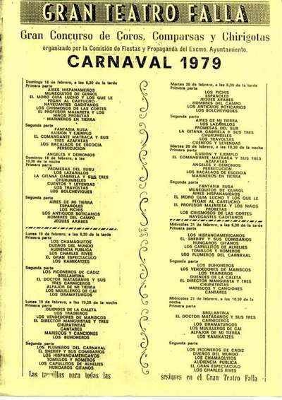 Orden de Actuación del COAC del Gran Teatro Falla 1979