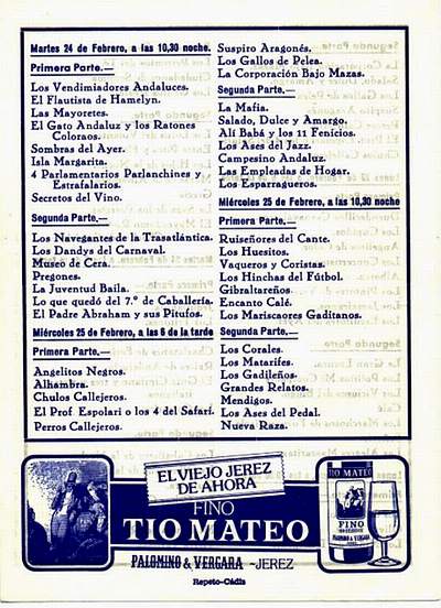 Orden de Actuación del COAC del Gran Teatro Falla 1981