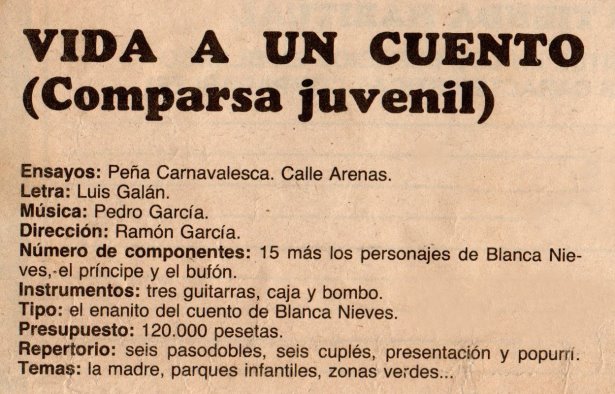 Vida a un cuento - Datos
