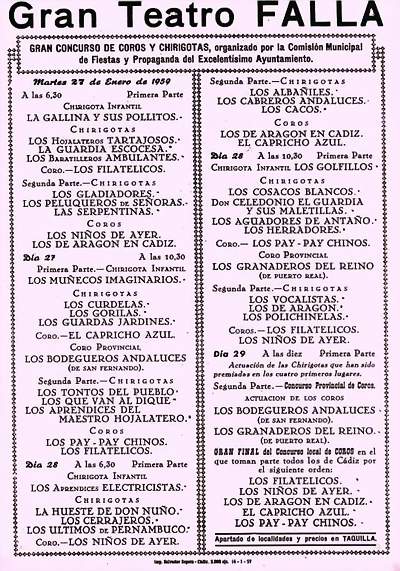 Orden de Actuación de COAC del Gran Teatro Falla - 1959.
