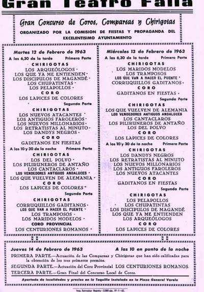 Orden de Actuación de COAC del Gran Teatro Falla - 1963.