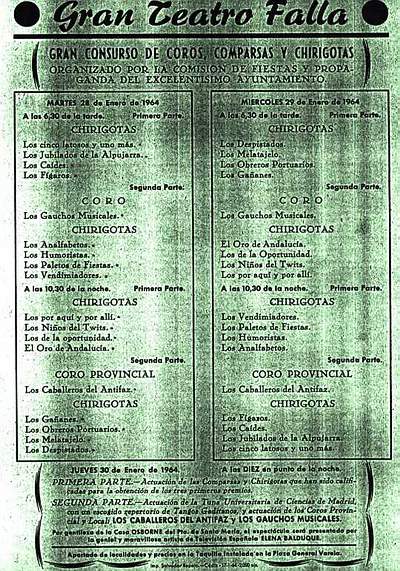 Orden de Actuación del COAC del Gran Teatro Falla - 1964.
