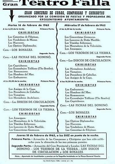Orden de Actuación del COAC del Gran Teatro Falla - 1965.