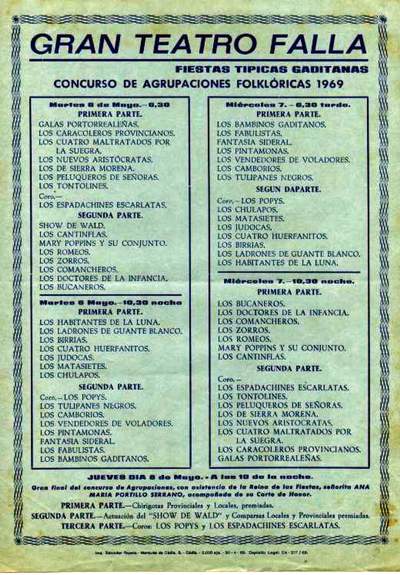Orden de Actuación del Gran Teatro Falla 1969.