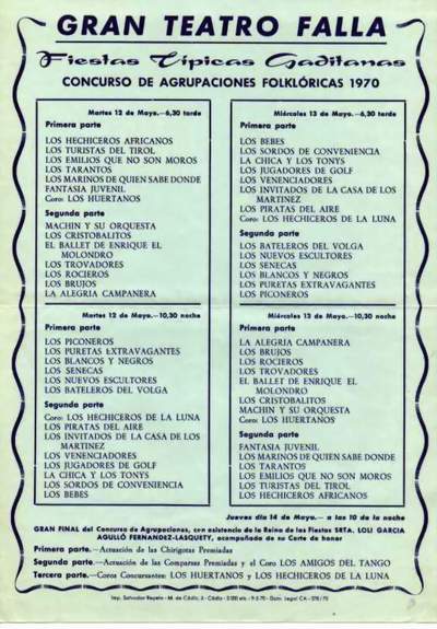 Orden de Actuación del COAC del Gran Teatro Falla - 1970