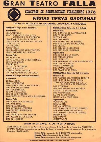 Orden de Actuación del Gran Teatro Falla 1976