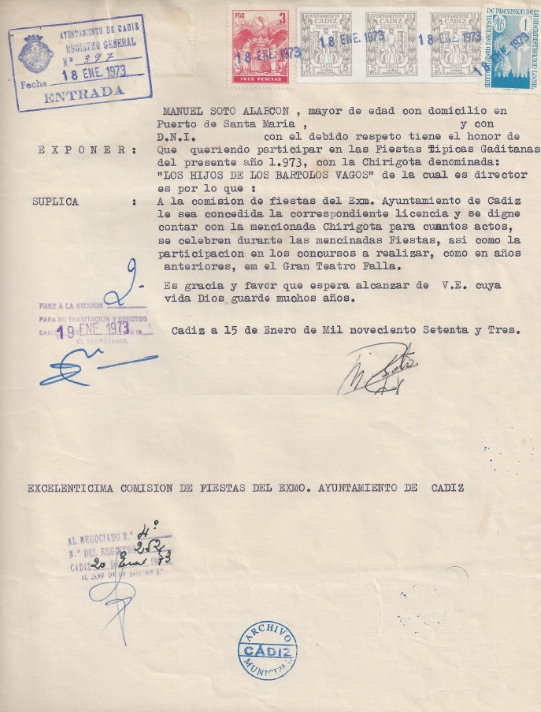 1974.- Los Hijos de los Bartolos Vagos - Inscripción