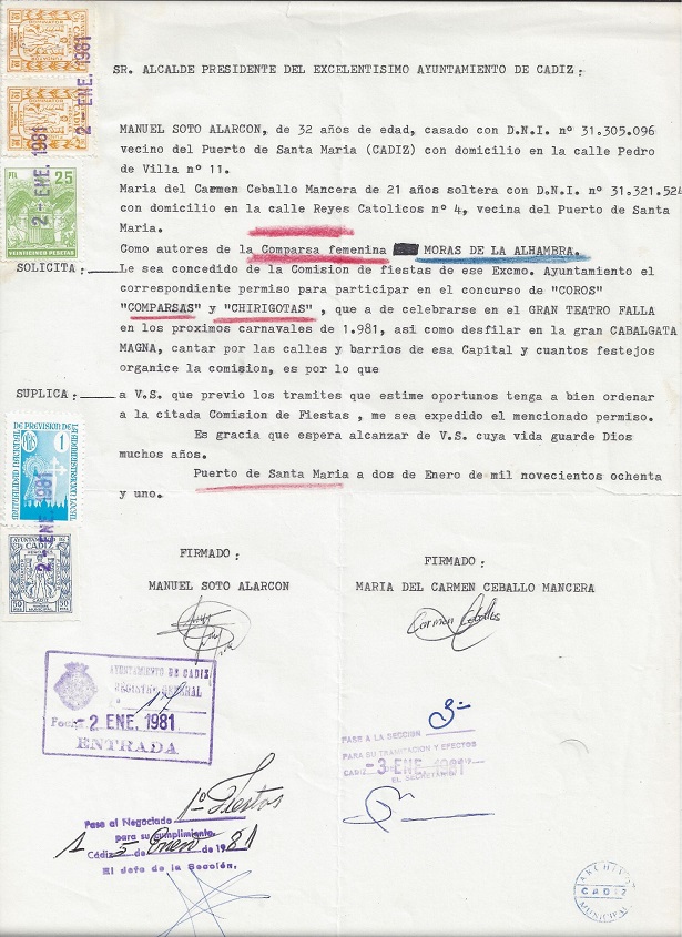 1981.- Moras de la Alhambra - Documento de Inscripción