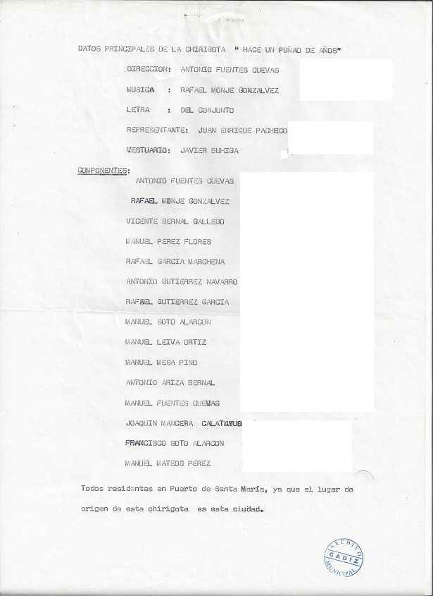 Hace un puñao año - Ficha de Componentes 