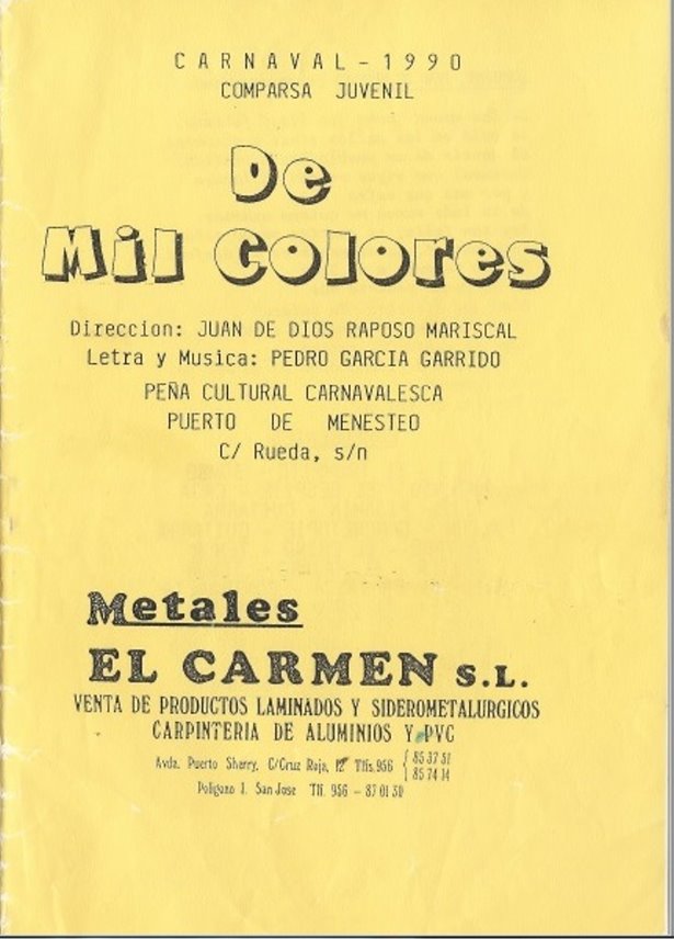 De mil colores - Portada de su cancionero